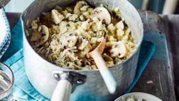 Risotto de pollo y champiñones en una sola olla