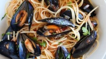 pasta con judias y mejillones