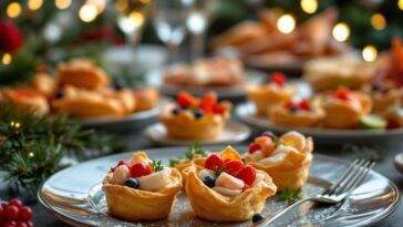 Deliciosos entrantes navideños en una elegante presentación
