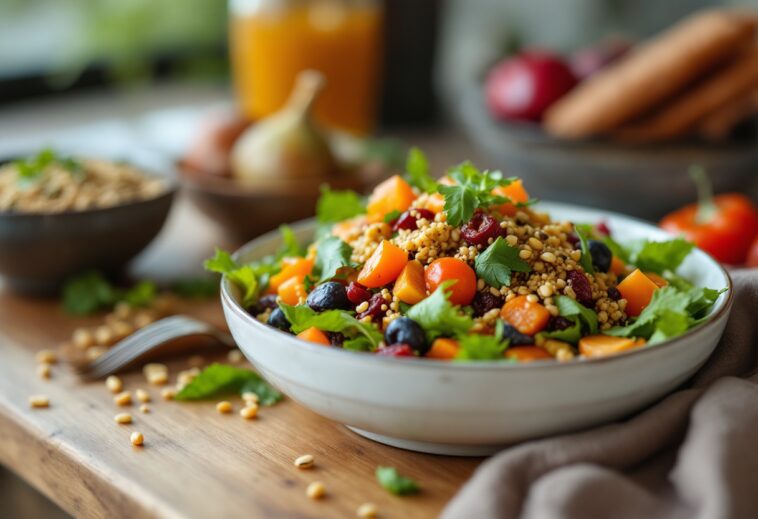 Plato de cocina saludable con ingredientes frescos
