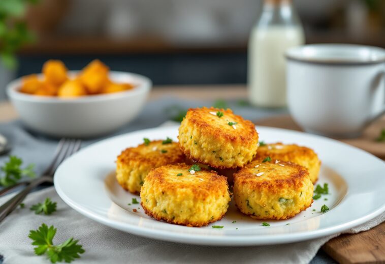 Croquetas de calabacín doradas y crujientes en un plato