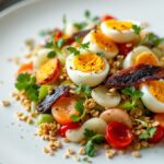 Ensaladilla creativa servita in un elegante piatto