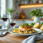 Pollo al limone in stile cinese servito con riso