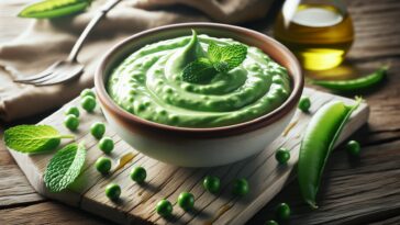 Tazón de crema de guisantes con menta fresca