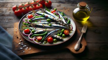 Piatto di anchoas preparato con ingredienti freschi