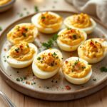Huevos rellenos de pollo gratinados listos para servir