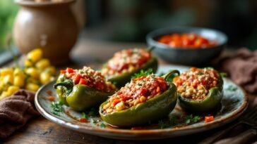 Deliciosos pimientos rellenos con ingredientes freschi