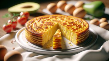 Tortilla de patatas servita su un piatto tradizionale