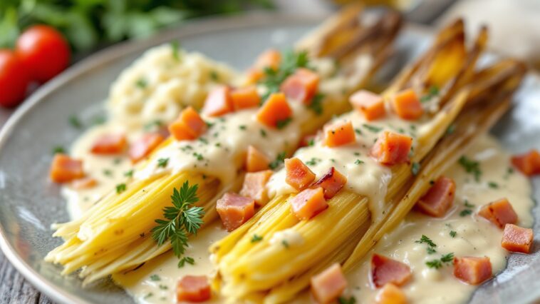 Endivias gratinadas con salsa bechamel y jamón