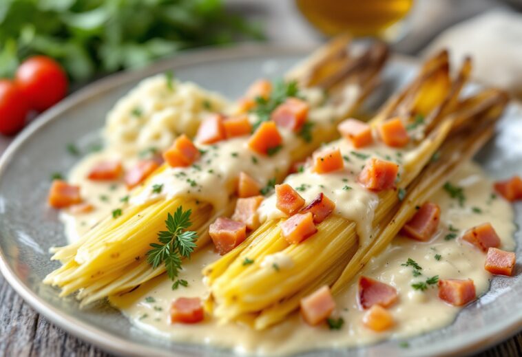 Endivias gratinadas con salsa bechamel y jamón