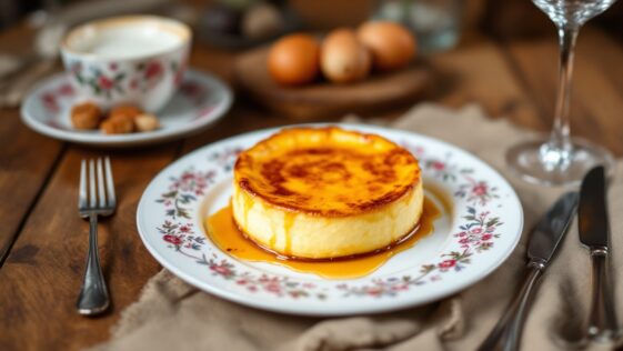 Delicioso flan de huevo con caramelo dorado