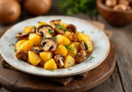 Deliciosas patatas con champiñones al ajillo